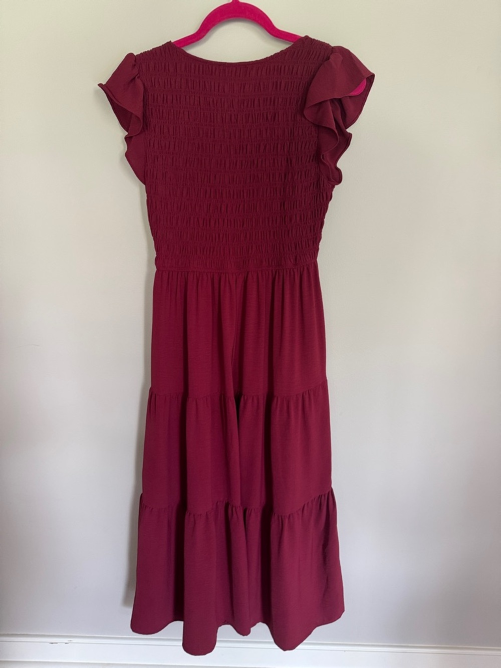 Blu Pepper Burgundy Smocked V-Neck Tiered Maxi Dress - Picture 5 of 8